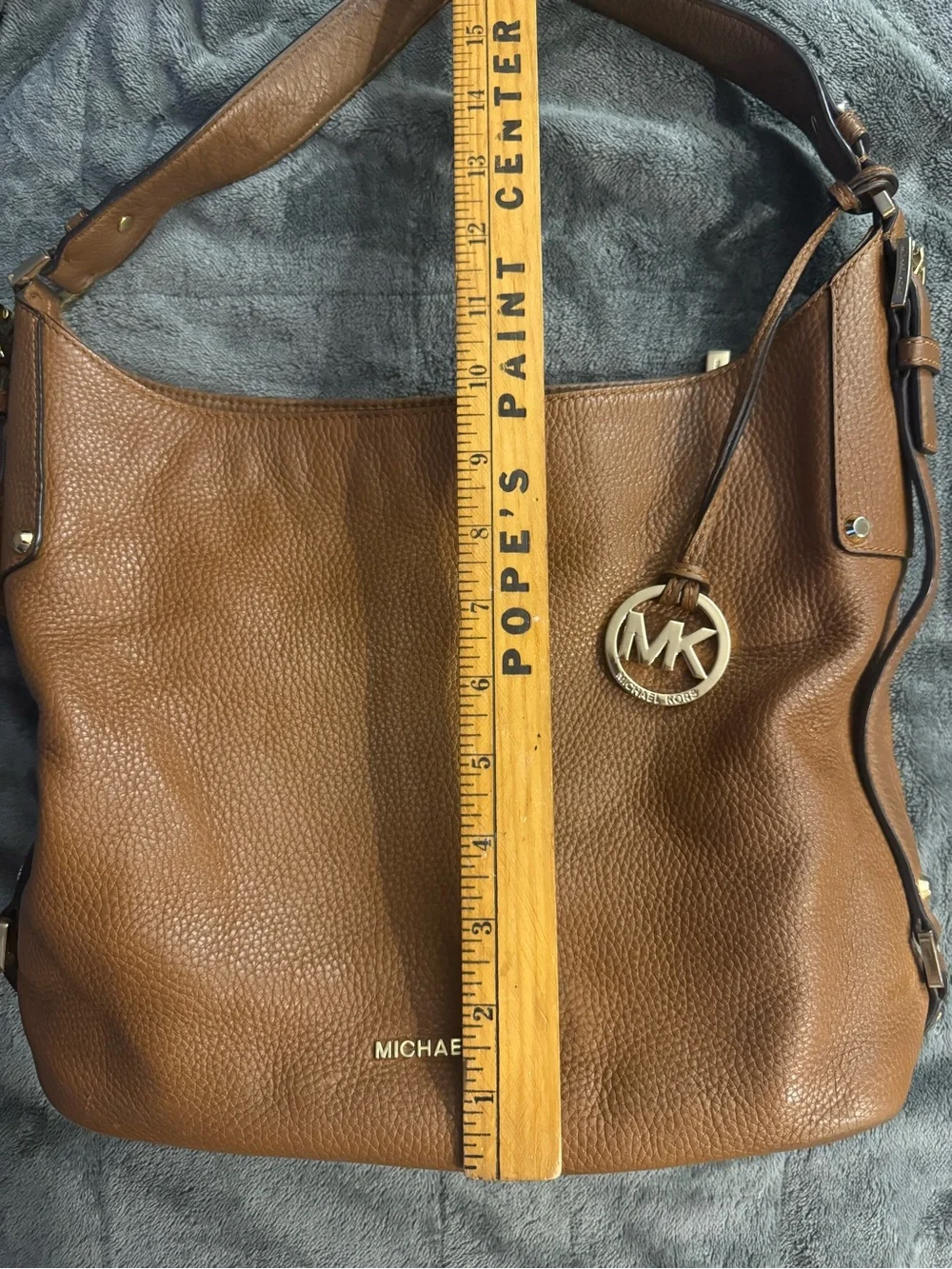 Michael Kors Cognac Pebbled Leather Shoulder Bag with MK Charm